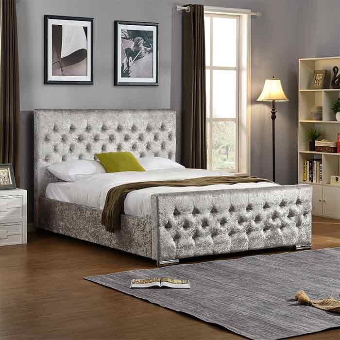 Silver Galaxy Crushed Velvet bed in a bedroom setting