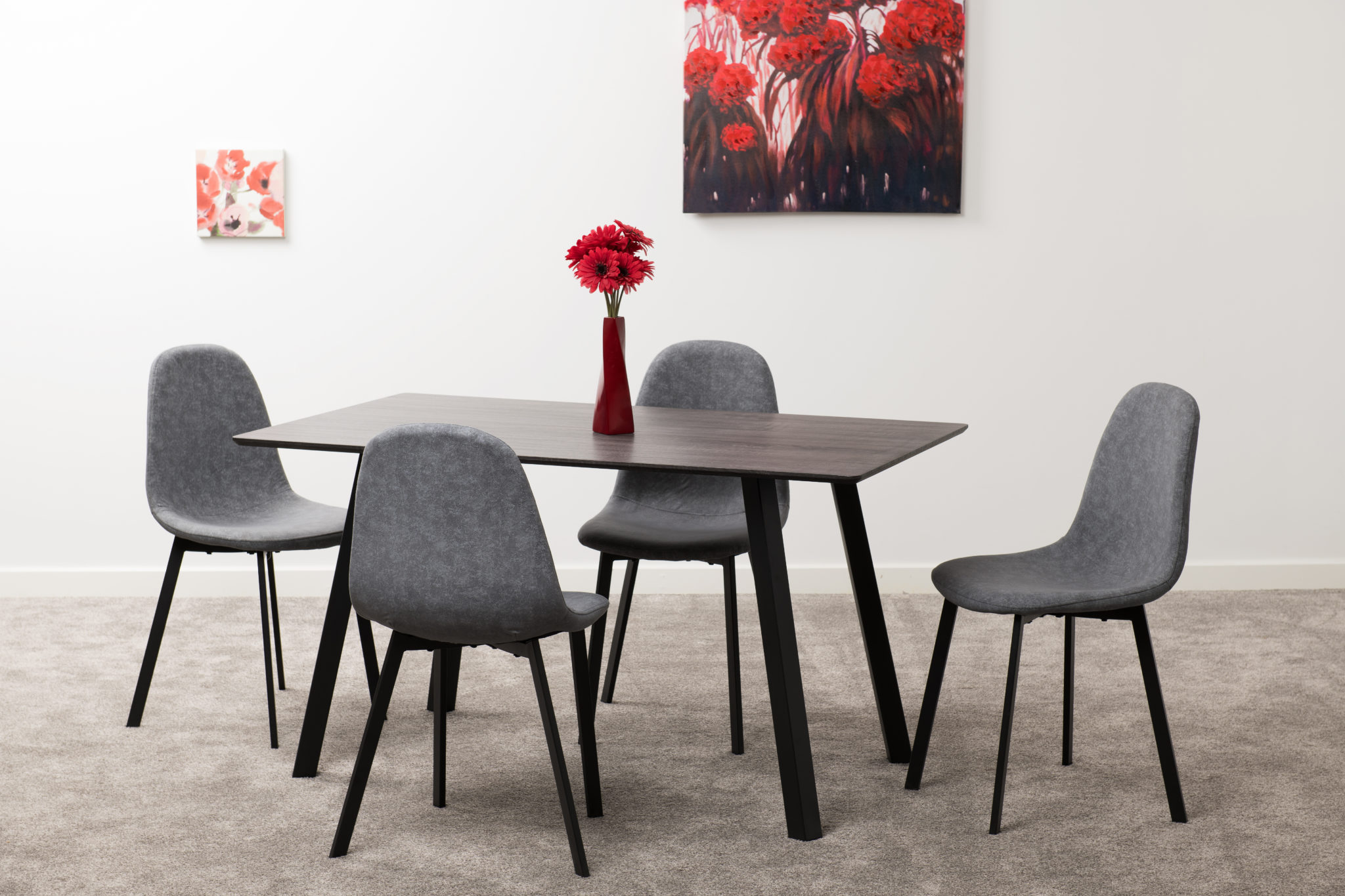 Berlin Dark Grey Dining Set with 4 Berlin Dark Grey Fabric Chairs